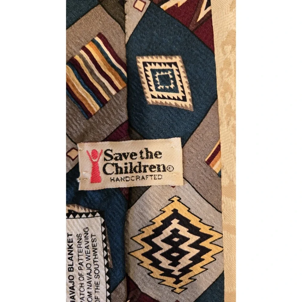 Vintage Save The Children Silk Tie Navajo Blanket Southwest Geometric